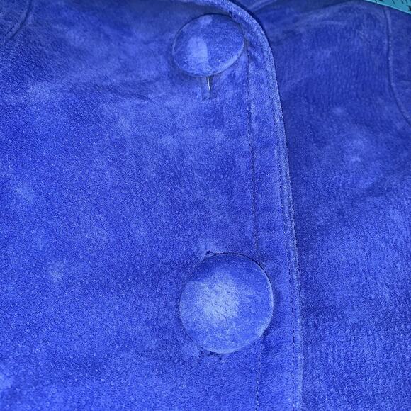 Chicos Blazer Jacket Womens Blue Leather Suede Long Sleeve Collared Size 2 - Picture 7 of 14